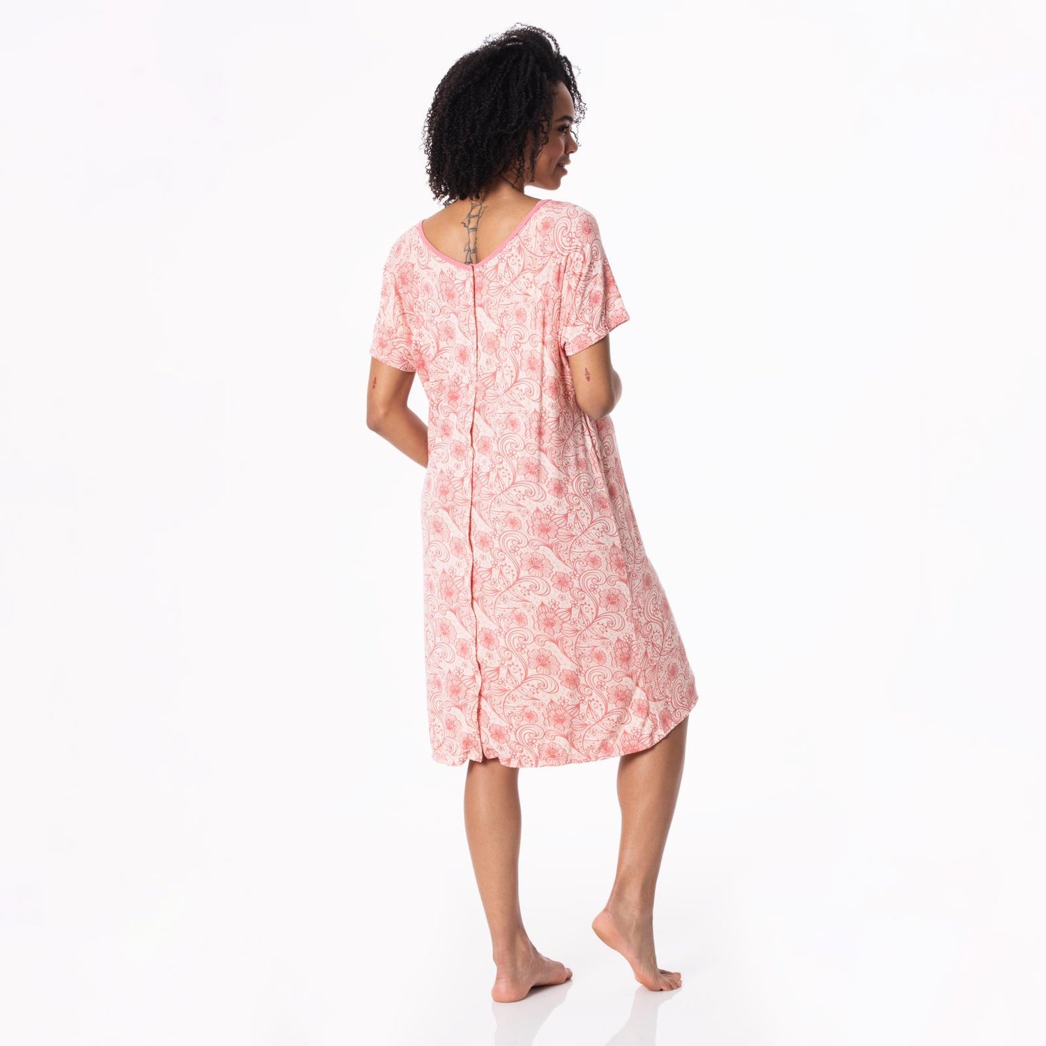 Women's Print Hospital Gown in Peach Blossom Lace