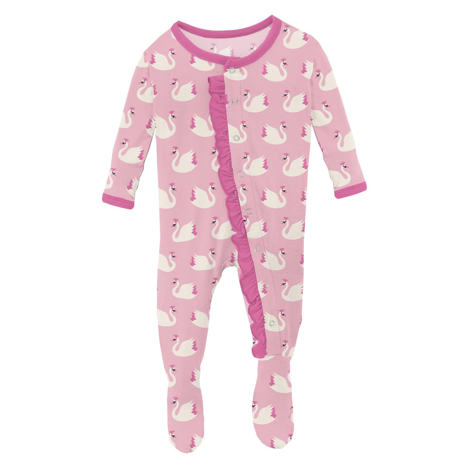 Print Classic Ruffle Footie with Snaps in Cake Pop Swan Princess