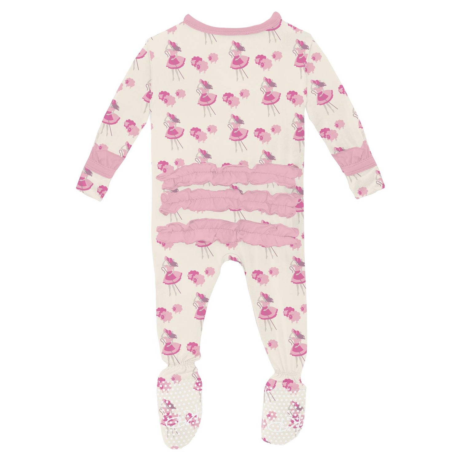 Print Classic Ruffle Footie with Snaps in Natural Little Bo Peep