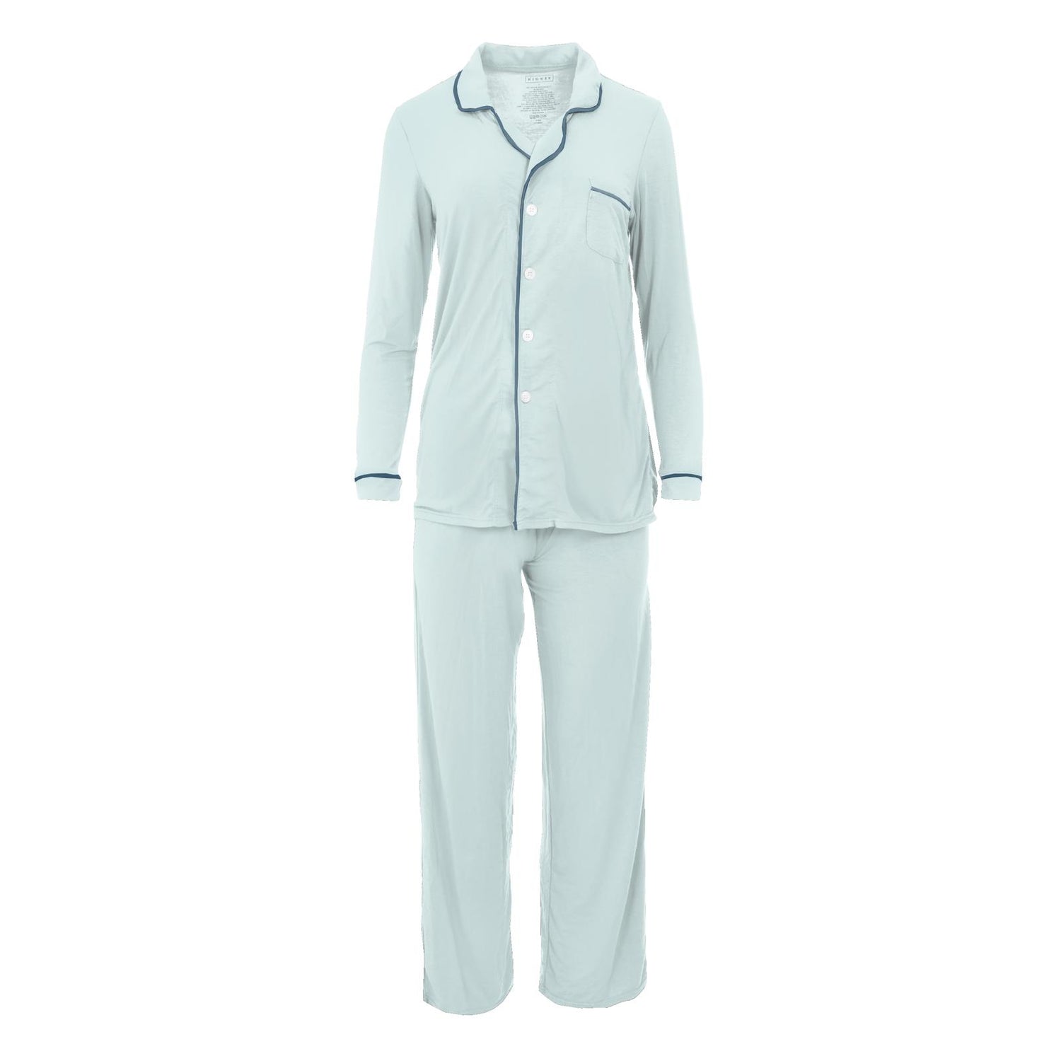 Women's Long Sleeved Collared Pajama Set in Fresh Air with Deep Sea