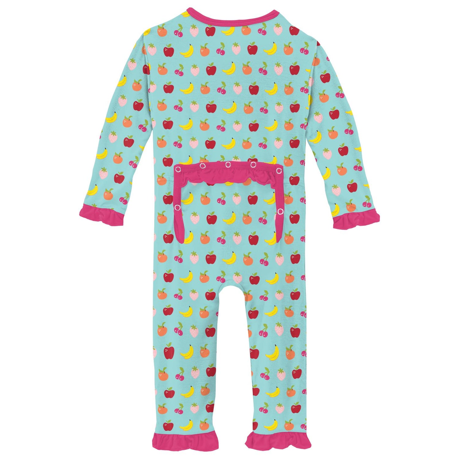 Print Classic Ruffle Coverall with Snaps in Summer Sky Mini Fruit