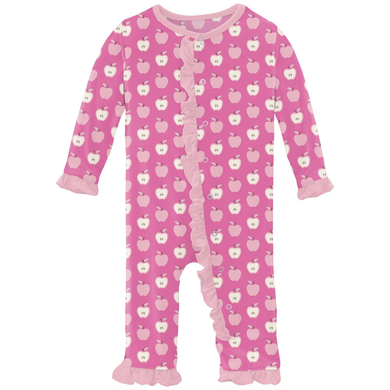 Print Classic Ruffle Coverall with Snaps in Tulip Johnny Appleseed