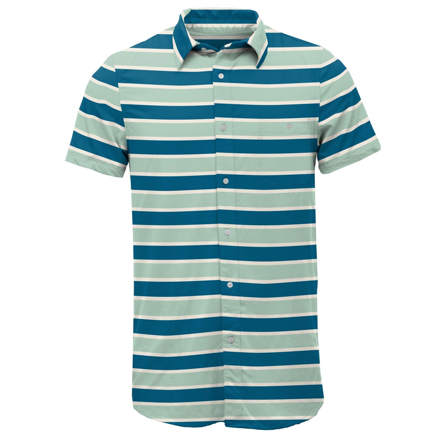 Men's Print Short Sleeve Luxe Jersey Button Down Shirt in Seaside Cafe Stripe