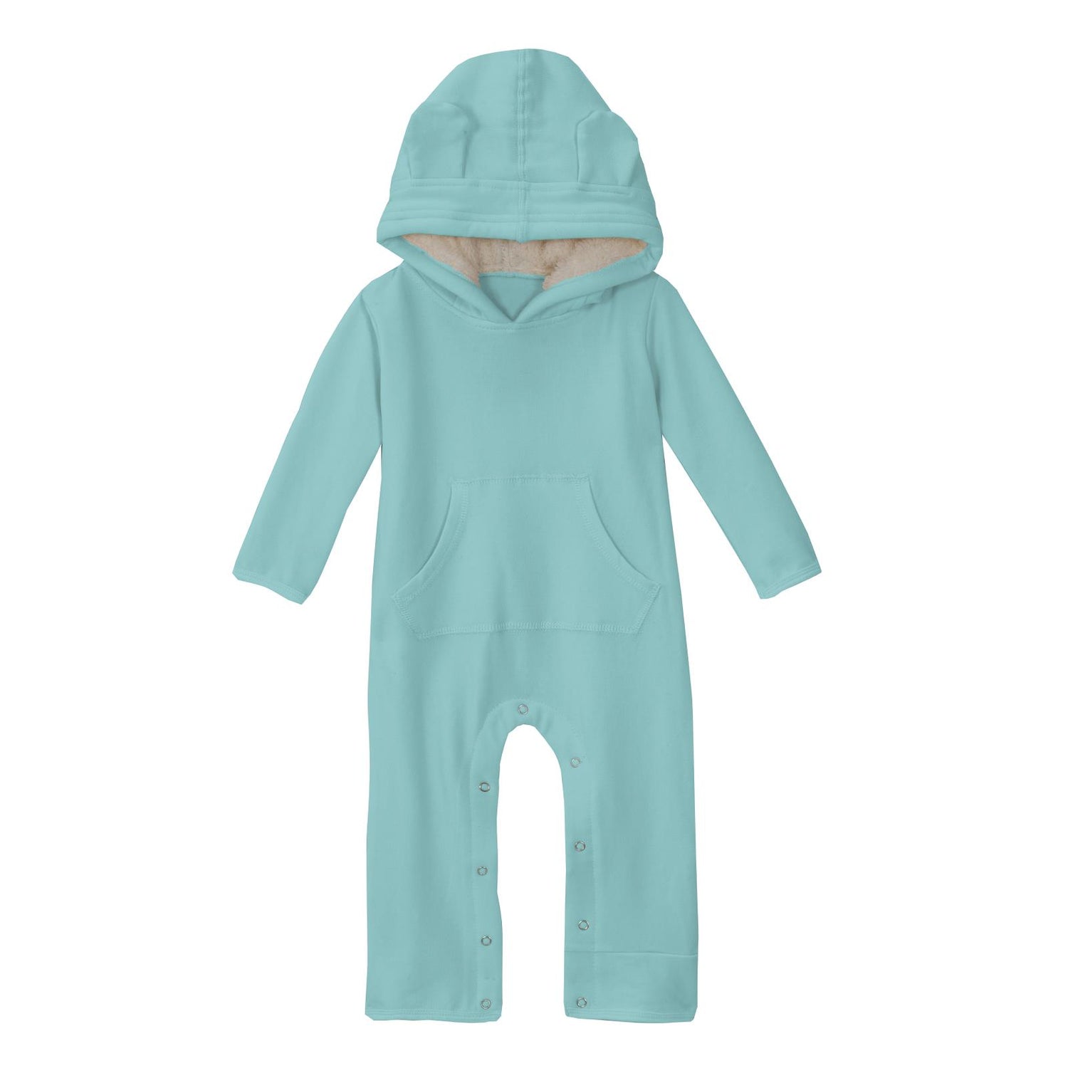Fleece Coverall with Ears and Kangaroo Pocket in Summer Sky