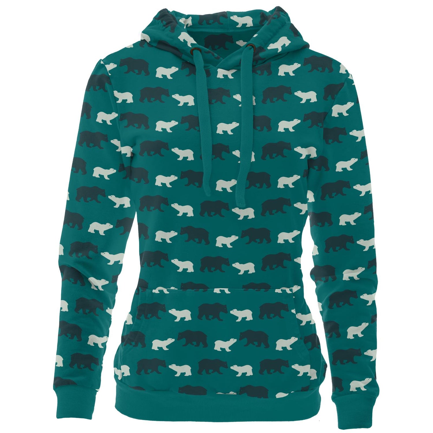 Women's Print Fleece Kangaroo Pocket Pullover in Cedar Brown Bear