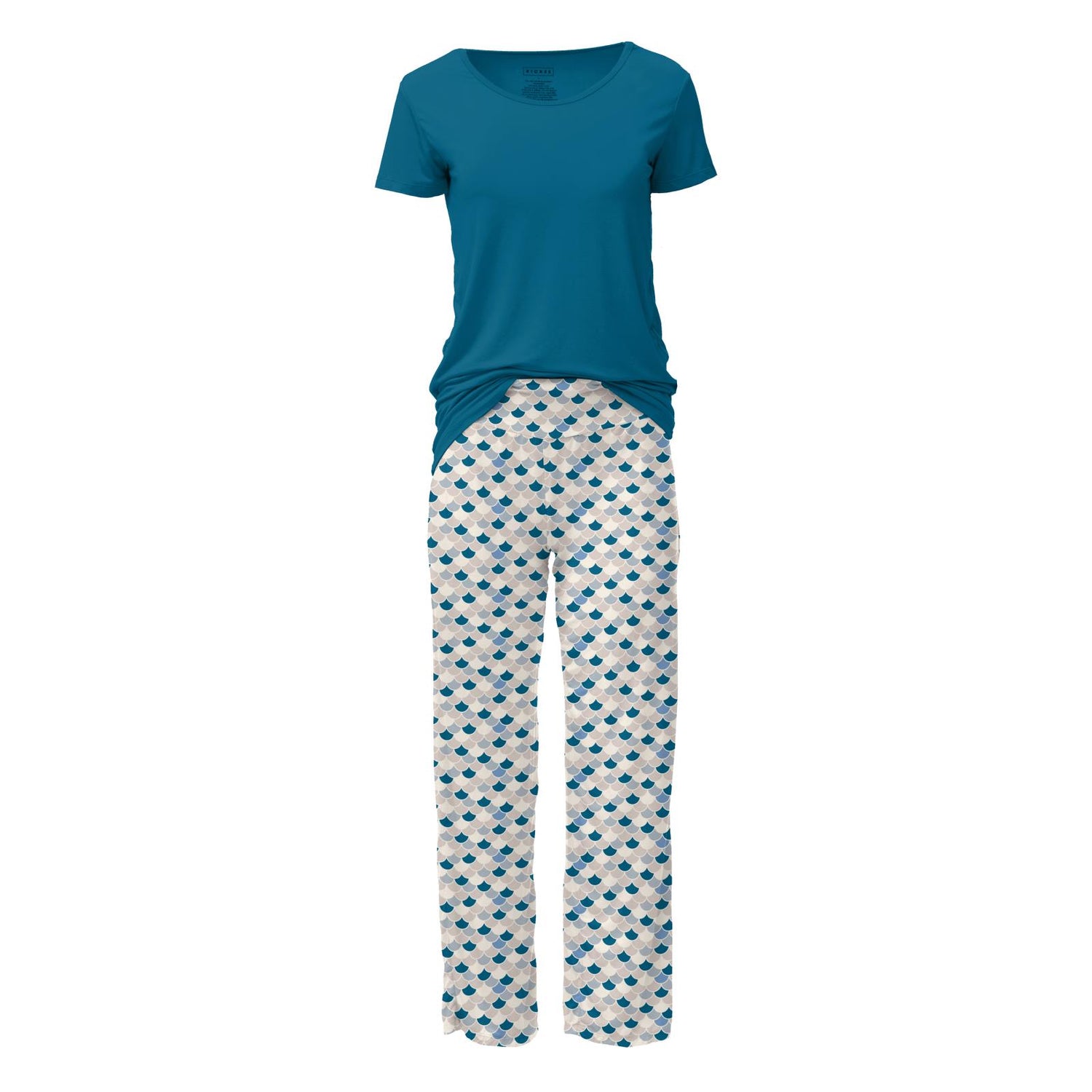 Women's Print Short Sleeve Loosey Goosey Tee & Pajama Pants Set in Latte Scales
