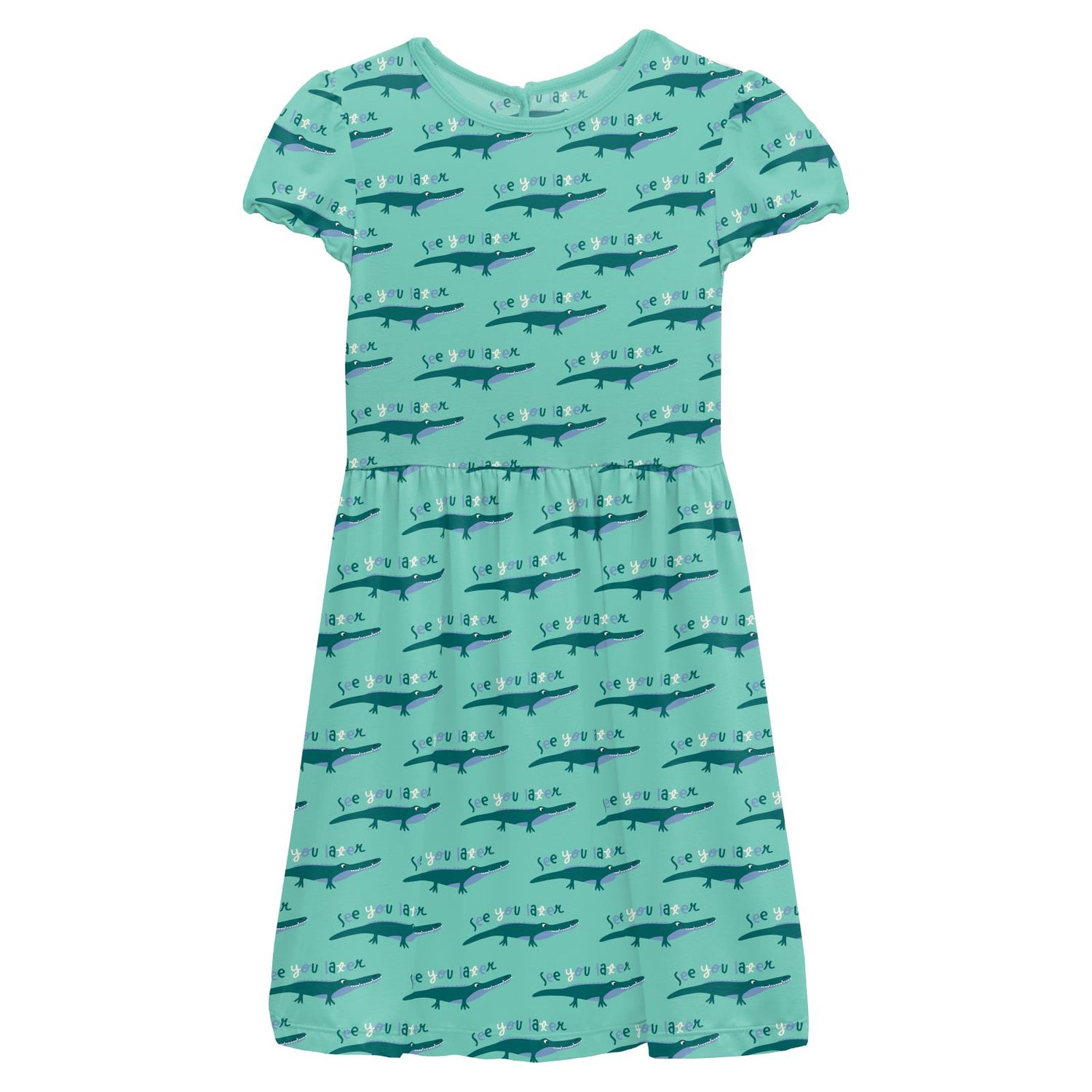 Print Flutter Sleeve Twirl Dress with Pockets in Glass Later Alligator