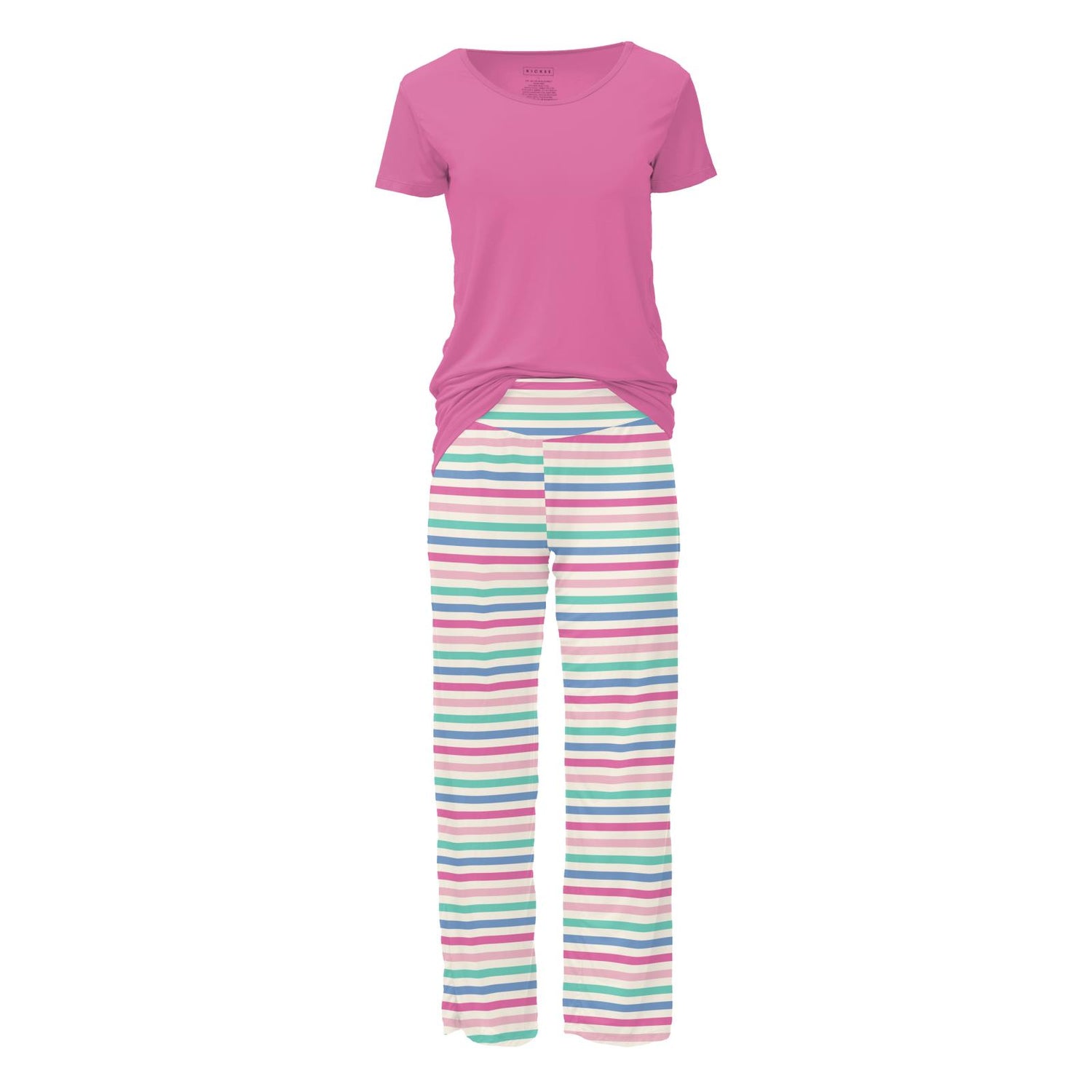 Women's Print Short Sleeve Loosey Goosey Tee & Pajama Pants Set in Skip To My Lou Stripe