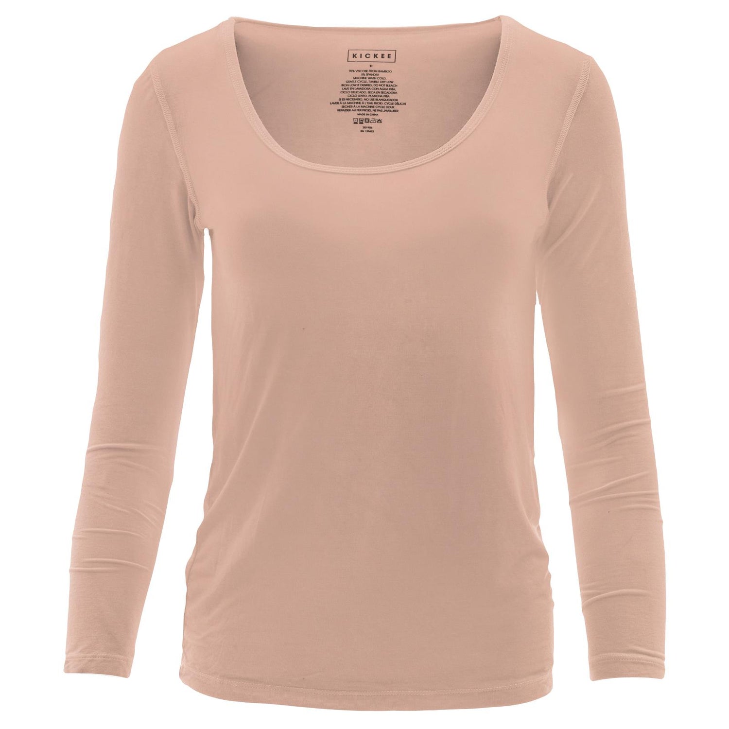 Women's Solid Long Sleeve Scoop Neck Tee in Peach Blossom