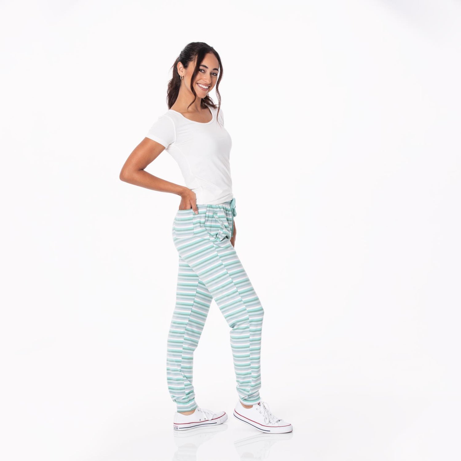 Women's Print Luxe Athletic Lounge Joggers in April Showers Stripe