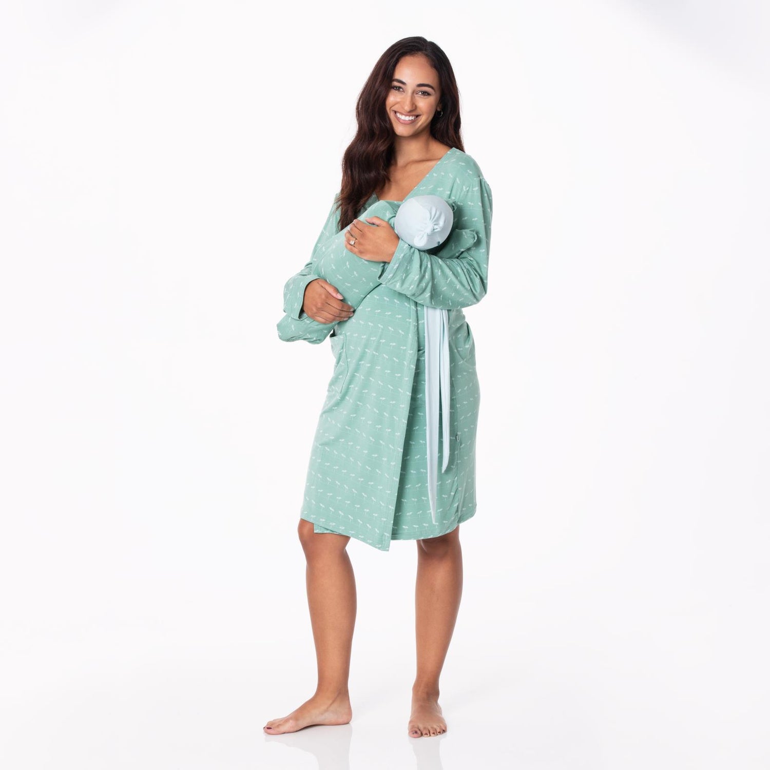 Women's Maternity/Nursing Robe & Layette Gown Set in Shore Sprouts