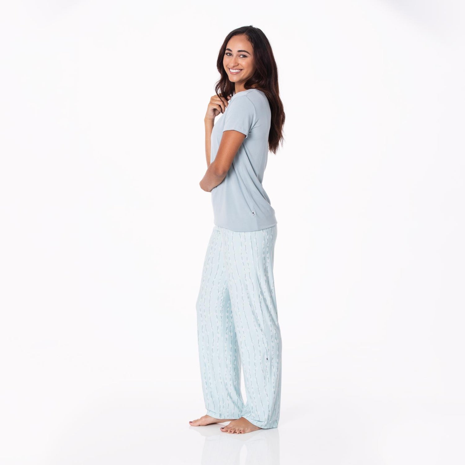Women's Print Short Sleeve Loosey Goosey Tee & Pajama Pants Set in Spring Sky Pussy Willows