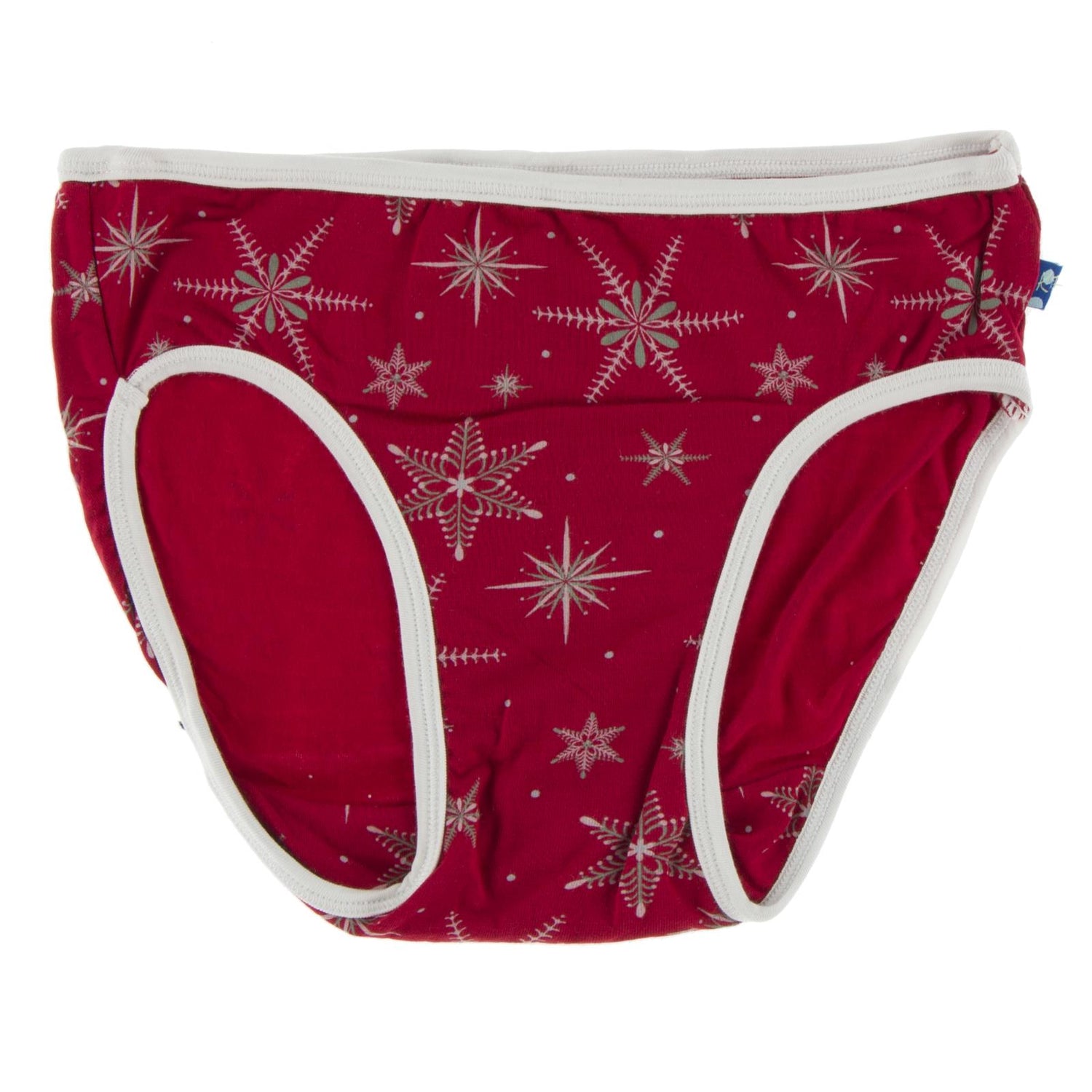 Print Underwear in Crimson Snowflakes with Natural Trim