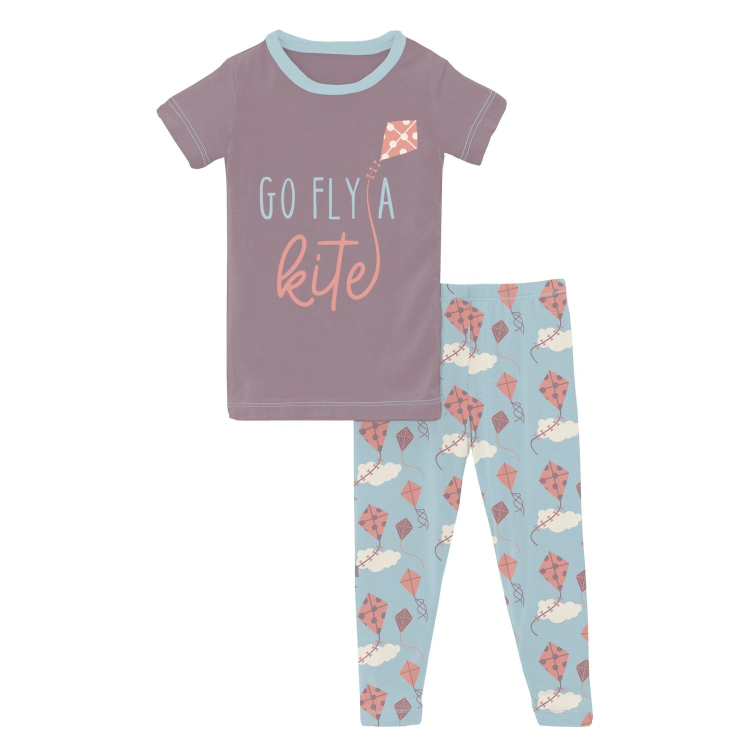 Short Sleeve Graphic Tee Pajama Set in Spring Day Kites