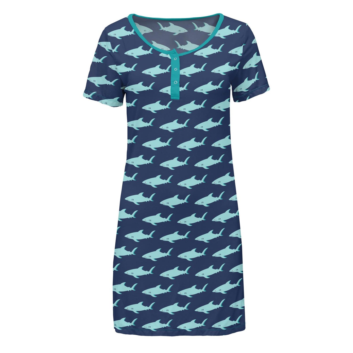 Women's Print Short Sleeve Nightshirt in Flag Blue Sharky